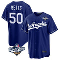 Trusc LA.Dodgers #50 Mookie Betts Player Royal World Series Game Stitched Jerseys