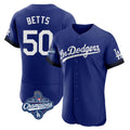 Trusc LA.Dodgers #50 Mookie Betts Player Royal World Series Meet City Connect Elite Home Stitched Jerseys