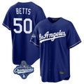 Trusc LA.Dodgers #50 Mookie Betts Player Royal World Series Meet Game Stitched Jerseys