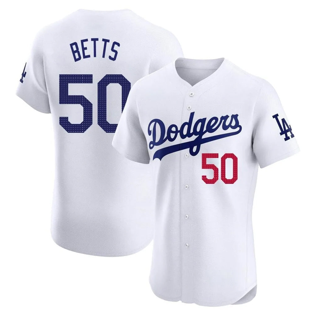 Trusc LA.Dodgers #50 Mookie Betts Player White Limited Elite Home Stitched Jerseys