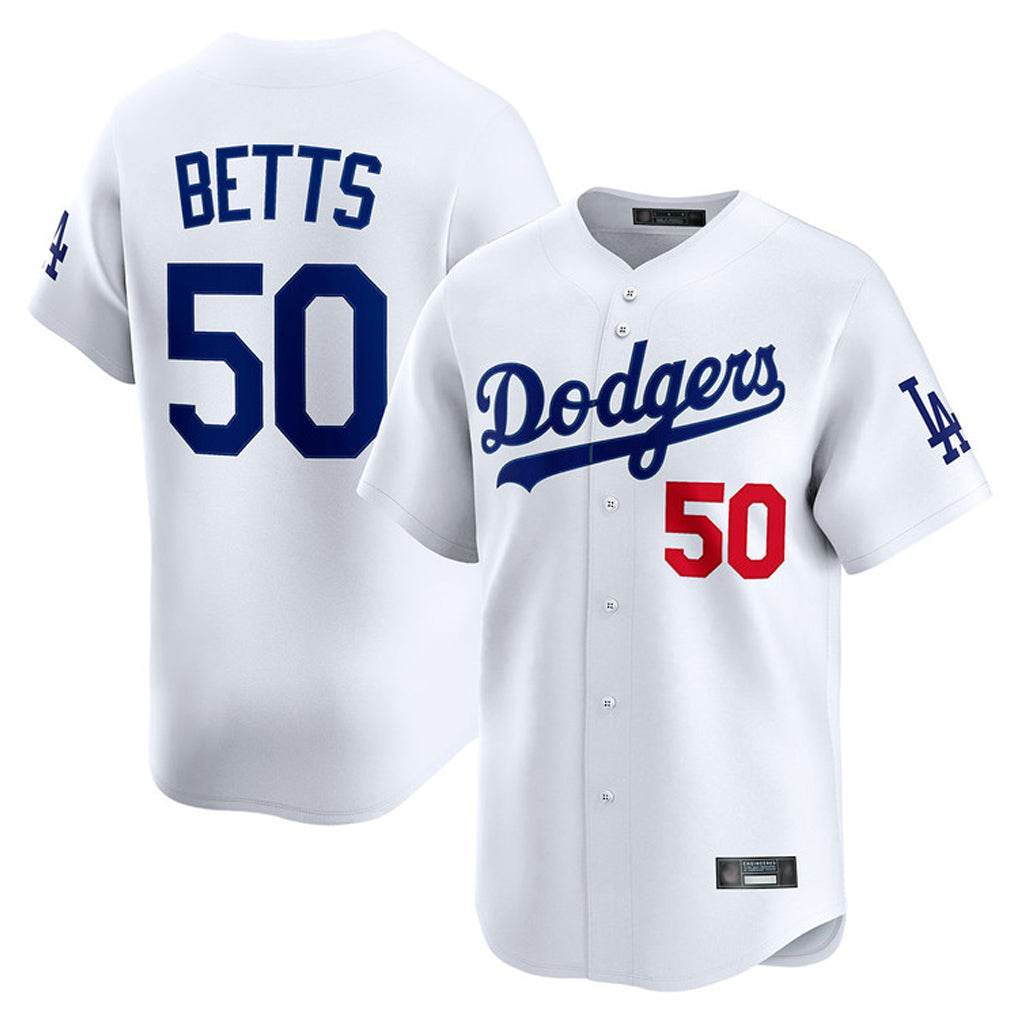 Trusc LA.Dodgers #50 Mookie Betts Player White Limited Home Stitched Jerseys
