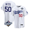 Trusc LA.Dodgers #50 Mookie Betts Player White World Series Home Game Stitched Jerseys