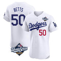 Trusc LA.Dodgers #50 Mookie Betts Player White World Series Limited Elite Home Stitched Jerseys