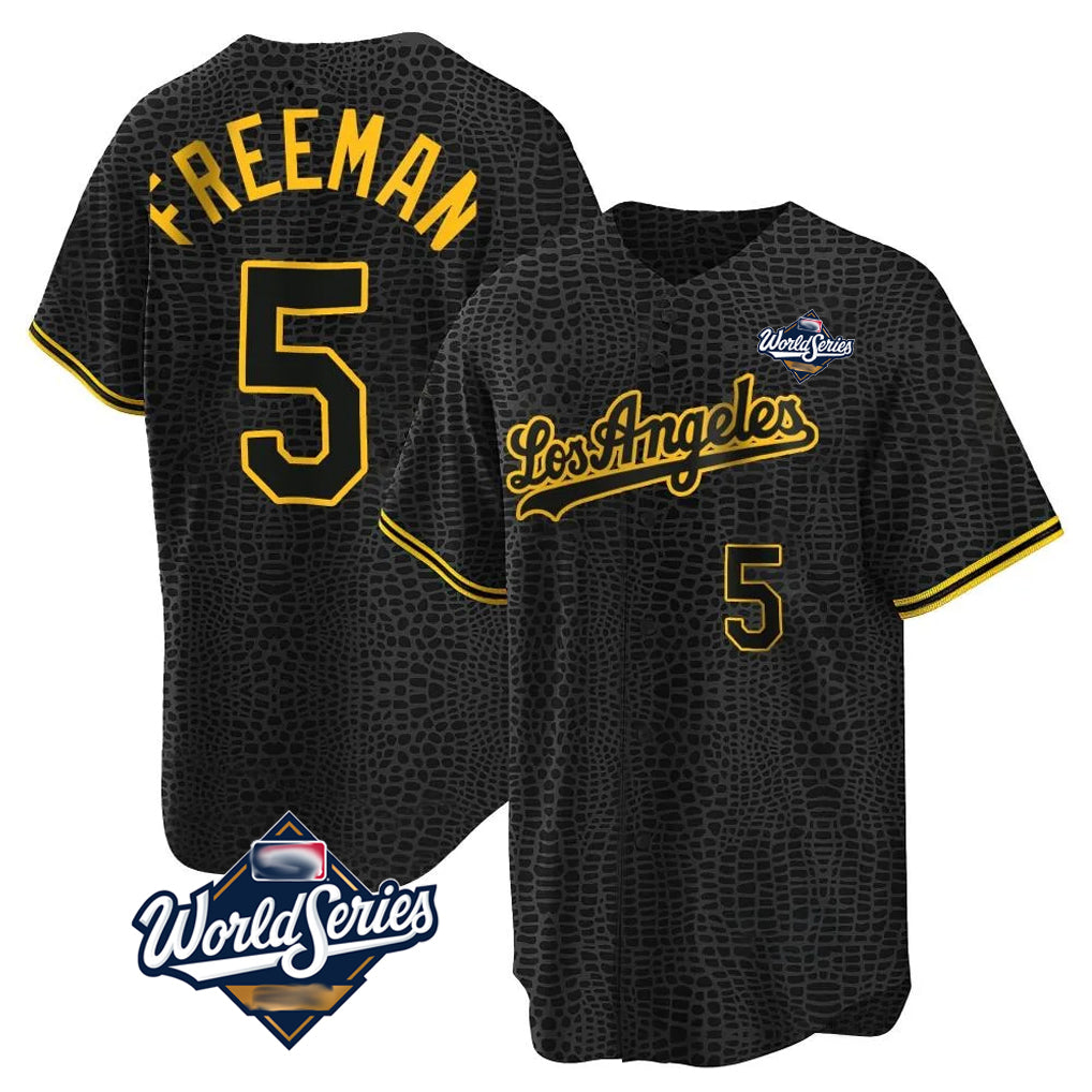 Trusc LA.Dodgers #5 Freddie Freeman Player Black Gold World Series Limited Home Stitched Jerseys