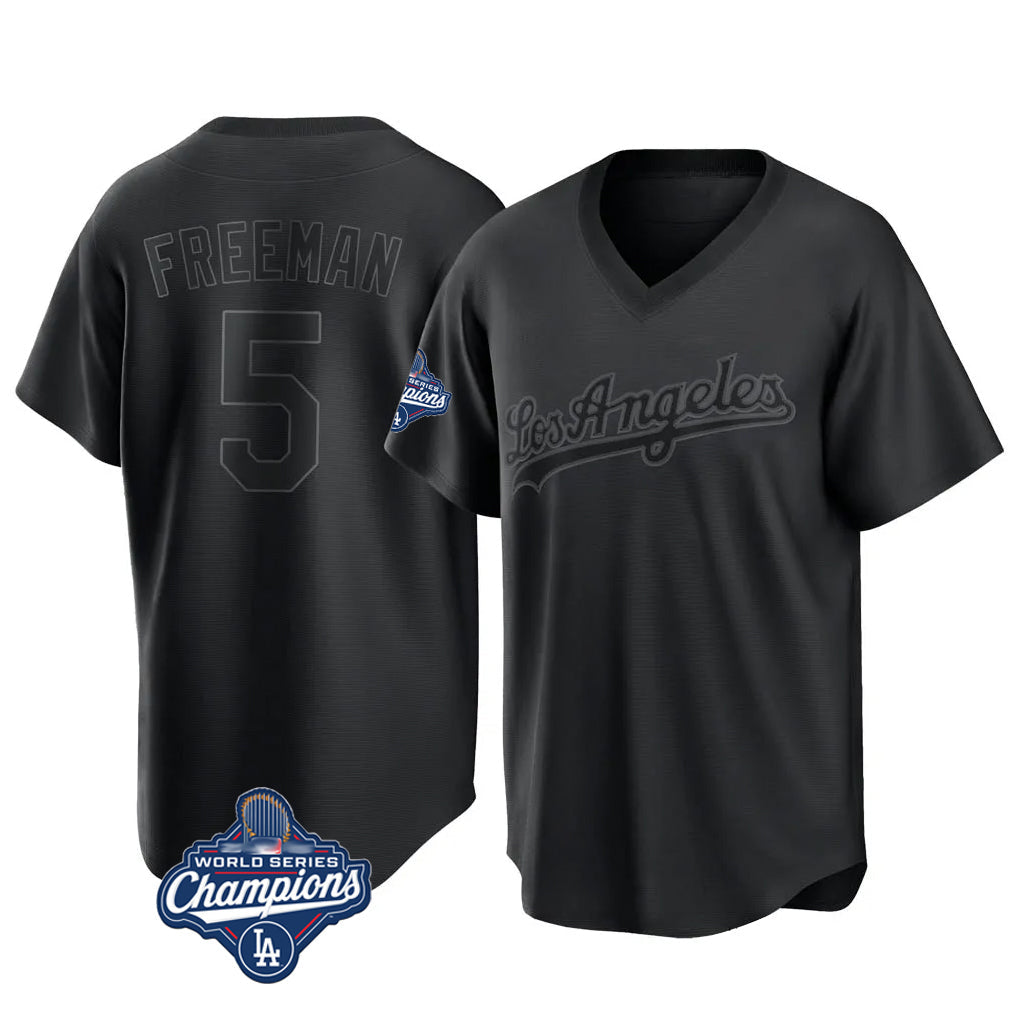 Trusc LA.Dodgers #5 Freddie Freeman Player Black World Series Meet Pitch Fashion T-shirt Stitched Jerseys
