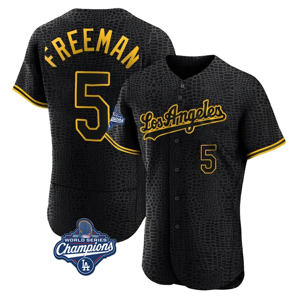 Trusc LA.Dodgers #5 Freddie Freeman Player Black World Series Meet Snake Skin City Limited Elite Home Stitched Jerseys