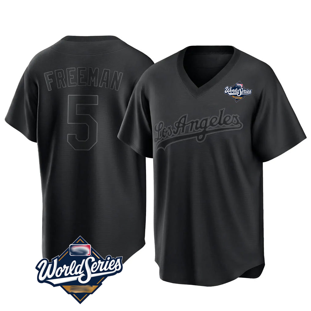 Trusc LA.Dodgers #5 Freddie Freeman Player Black World Series Pitch Fashion T-shirt Stitched Jerseys