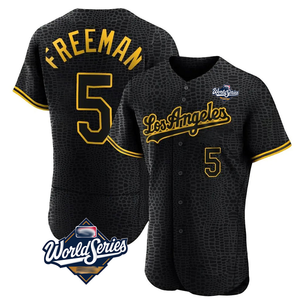 Trusc LA.Dodgers #5 Freddie Freeman Player Black World Series Snake Skin City Limited Elite Home Stitched Jerseys