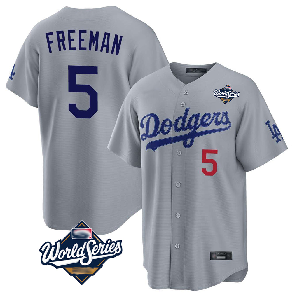 Trusc LA.Dodgers #5 Freddie Freeman Player Gray World Series Game Home Stitched Jerseys
