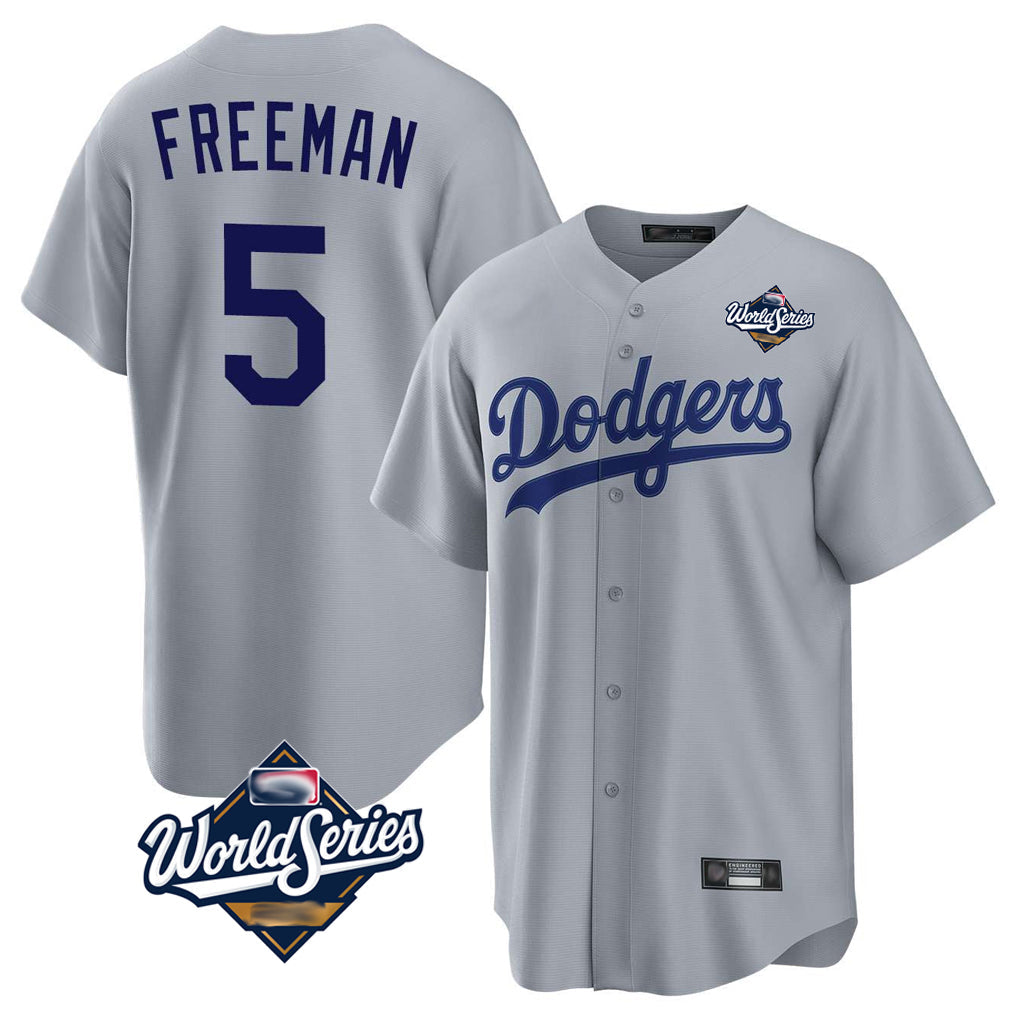 Trusc LA.Dodgers #5 Freddie Freeman Player Gray World Series Game Stitched Jerseys