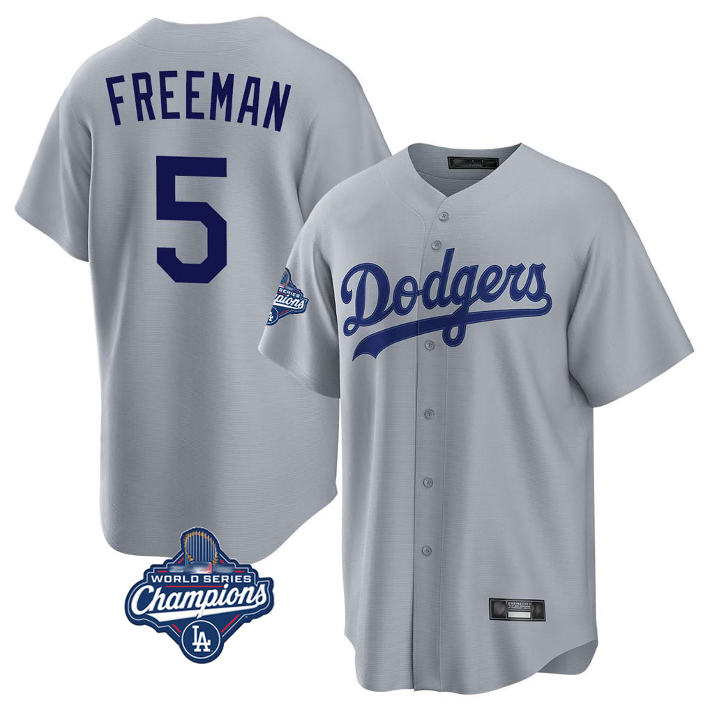Trusc LA.Dodgers #5 Freddie Freeman Player Gray World Series Meet Game Stitched Jerseys