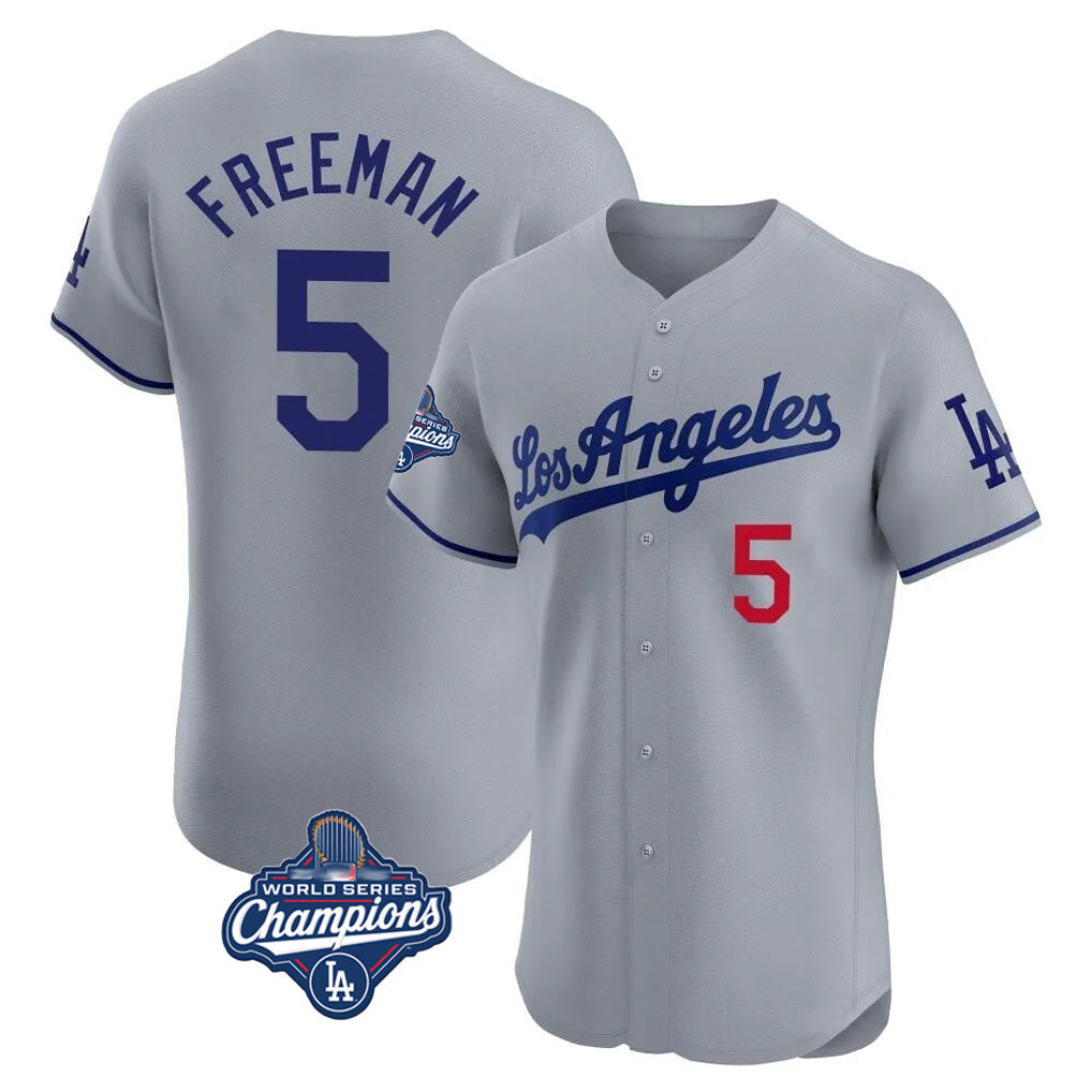 Trusc LA.Dodgers #5 Freddie Freeman Player Gray World Series Meet Limited Elite Home Stitched Jerseys