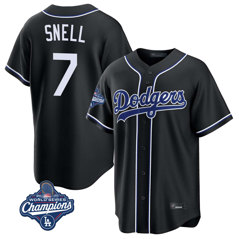 Trusc LA.Dodgers #7 Blake Snell Player Black Carbon Limited World Series Meet Home Stitched Jerseys
