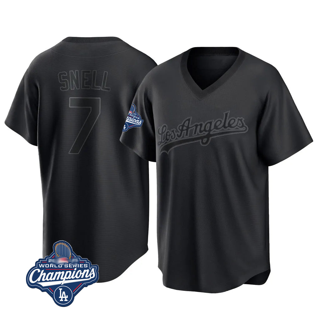 Trusc LA.Dodgers #7 Blake Snell Player Black Pitch Fashion World Series Meet T-shirt Stitched Jerseys