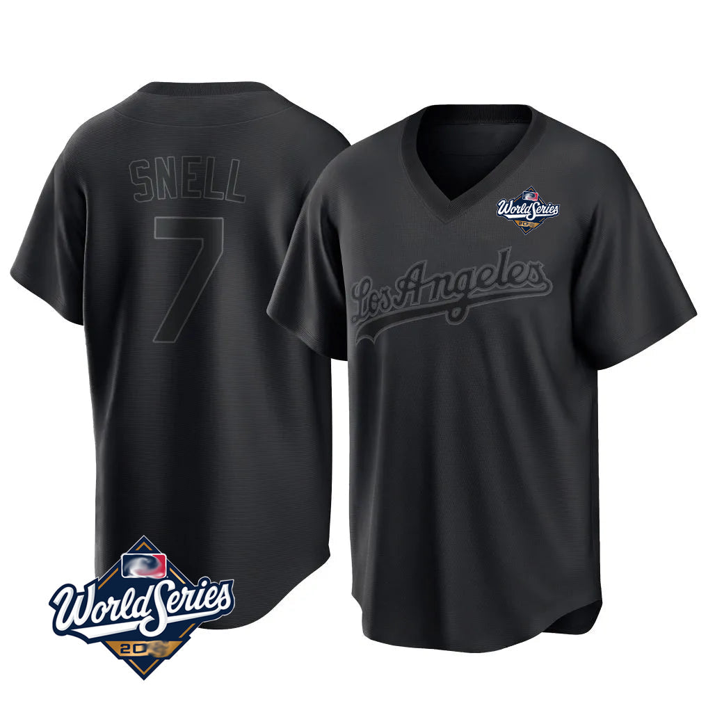 Trusc LA.Dodgers #7 Blake Snell Player Black Pitch Fashion World Series T-shirt Stitched Jerseys