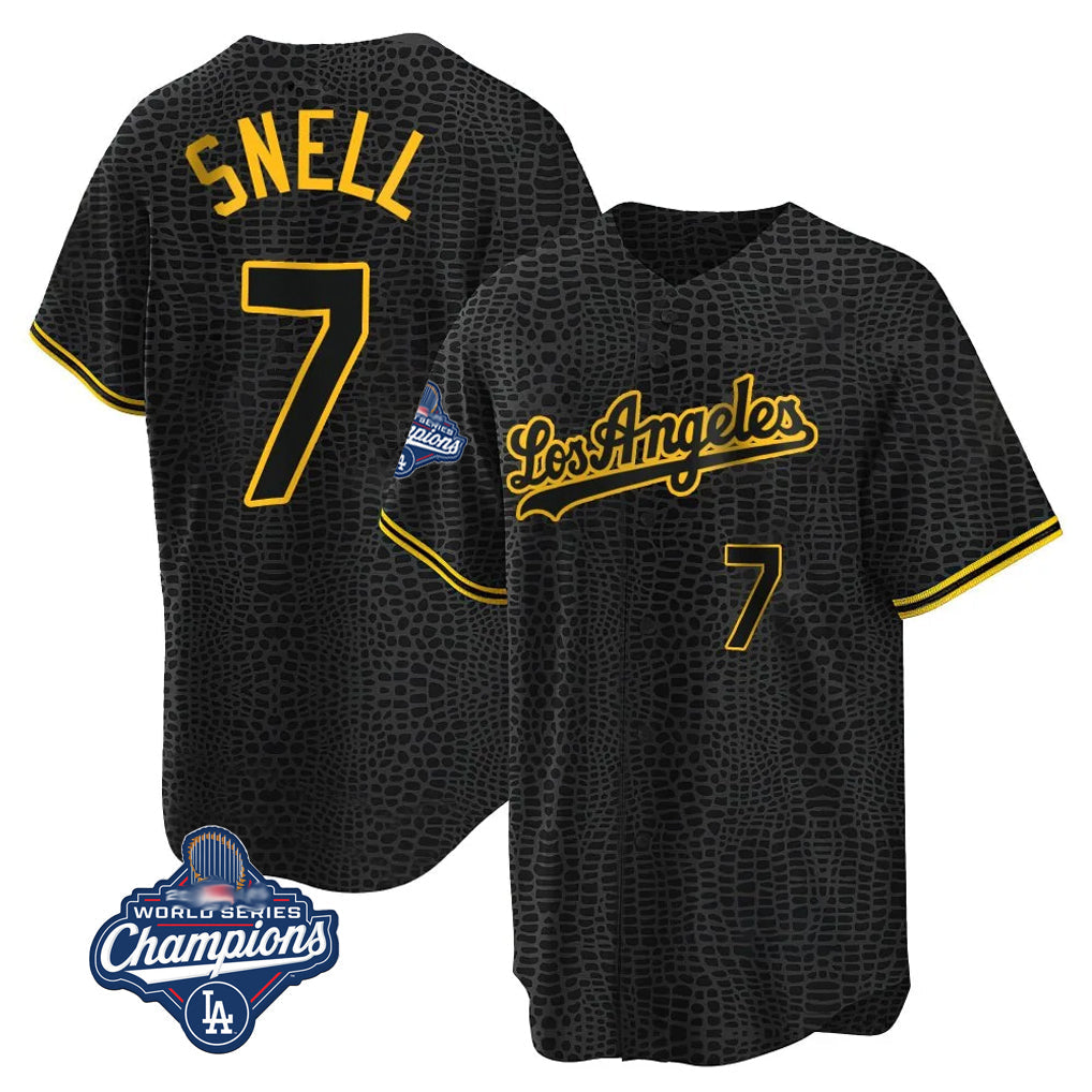 Trusc LA.Dodgers #7 Blake Snell Player Black Snake Skin City Game Home World Series Meet Stitched Jerseys