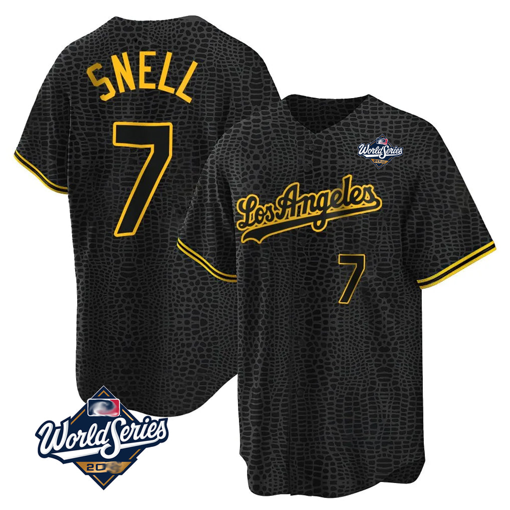 Trusc LA.Dodgers #7 Blake Snell Player Black Snake Skin City Game Home World Series Stitched Jerseys