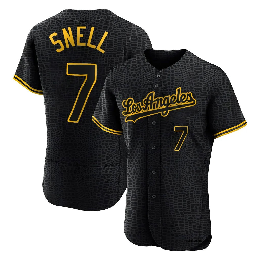 Trusc LA.Dodgers #7 Blake Snell Player Black Snake Skin City Limited Elite Home Stitched Jerseys