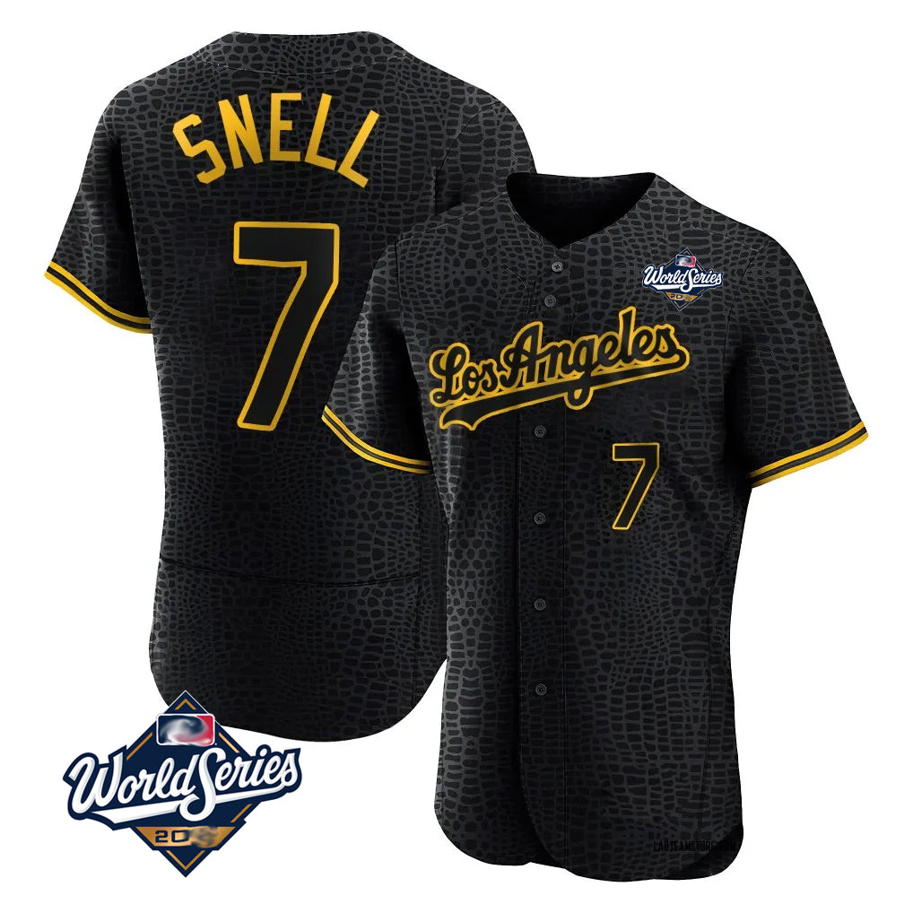 Trusc LA.Dodgers #7 Blake Snell Player Black Snake Skin City Limited Elite World Series Home Stitched Jerseys