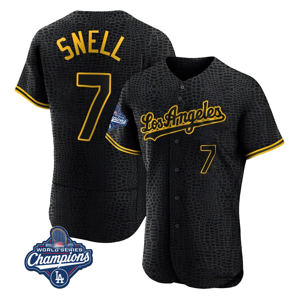 Trusc LA.Dodgers #7 Blake Snell Player Black Snake Skin City Limited Elite World Series Meet Home Stitched Jerseys