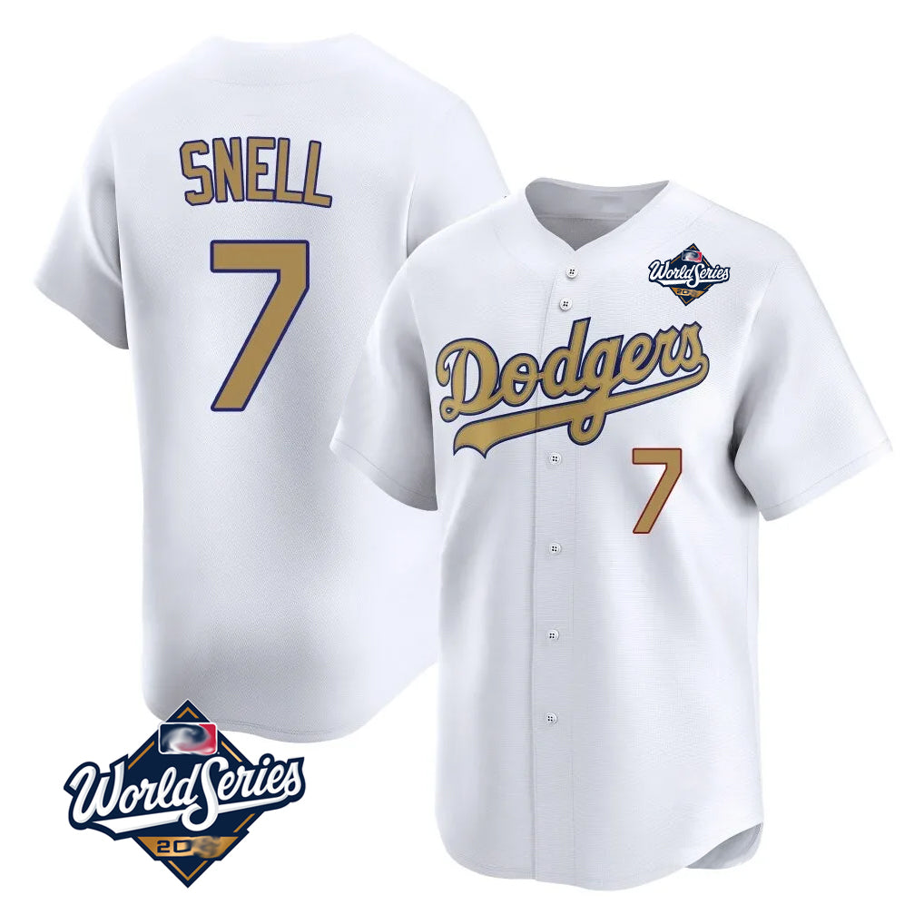 Trusc LA.Dodgers #7 Blake Snell Player Gold Collection Limited World Series Home Stitched Jerseys