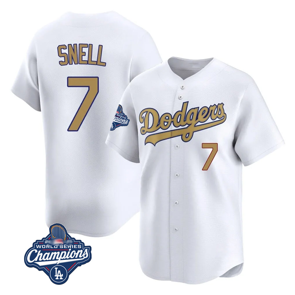 Trusc LA.Dodgers #7 Blake Snell Player Gold Collection Limited World Series Meet Home Stitched Jerseys