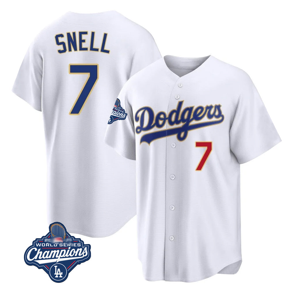 Trusc LA.Dodgers #7 Blake Snell Player Gold White 2026 Collection Stadium Limited World Series Meet Stitched Jerseys