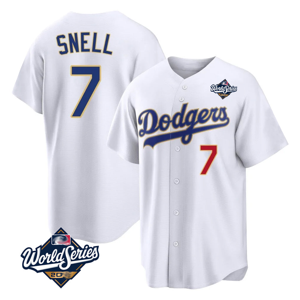 Trusc LA.Dodgers #7 Blake Snell Player Gold White 2026 Collection Stadium Limited World Series Stitched Jerseys