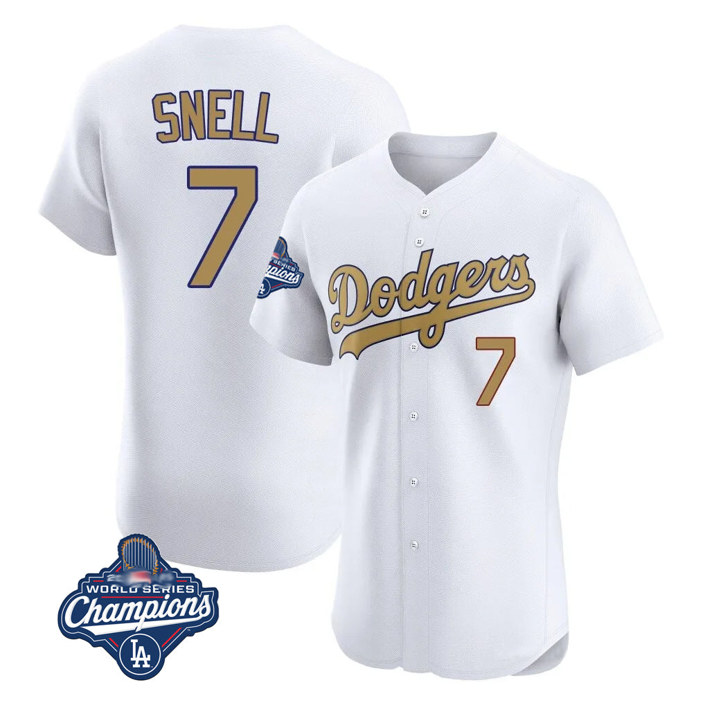 Trusc LA.Dodgers #7 Blake Snell Player Gold World Series Meet Limited Elite Home Stitched Jerseys