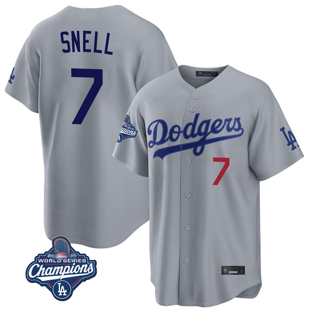 Trusc LA.Dodgers #7 Blake Snell Player Gray Game World Series Meet Home Stitched Jerseys