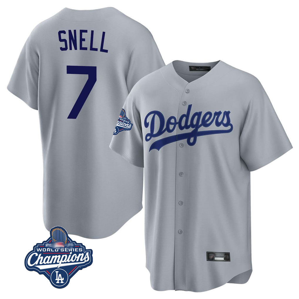 Trusc LA.Dodgers #7 Blake Snell Player Gray Game World Series Meet Stitched Jerseys