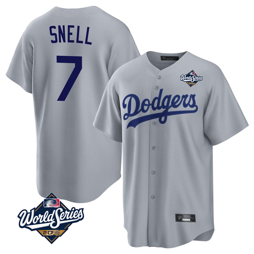 Trusc LA.Dodgers #7 Blake Snell Player Gray Game World Series Stitched Jerseys