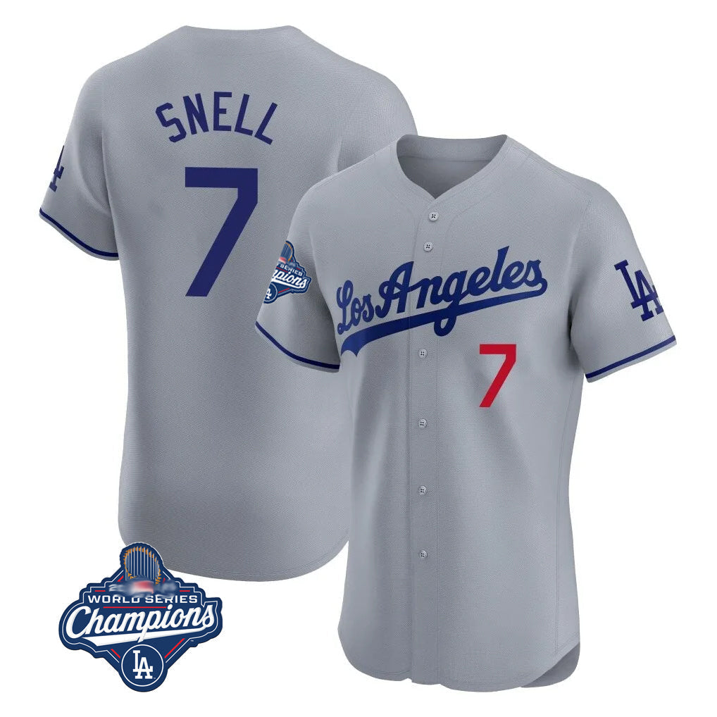 Trusc LA.Dodgers #7 Blake Snell Player Gray World Series Meet Limited Elite Home Stitched Jerseys
