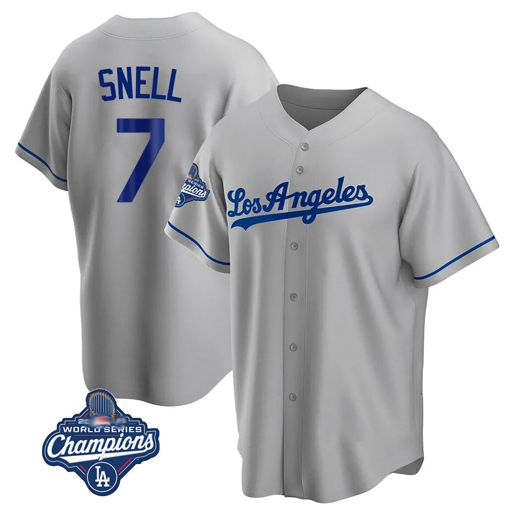 Trusc LA.Dodgers #7 Blake Snell Player Gray World Series Meet Road Game Stitched Jerseys