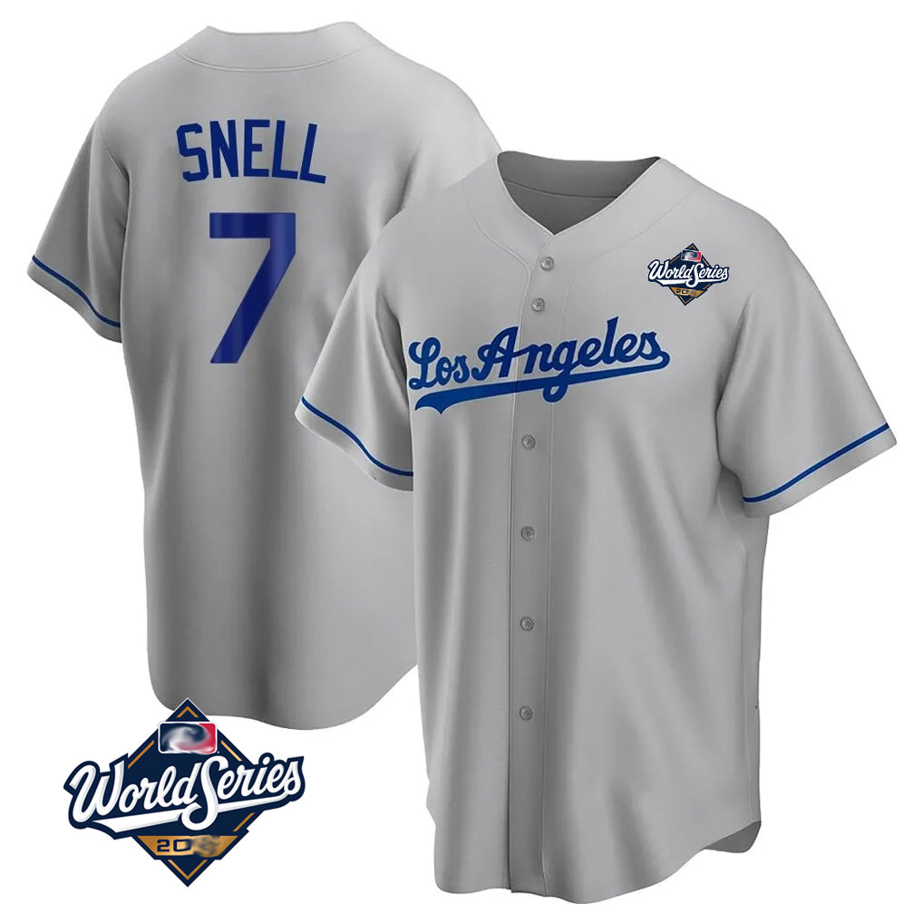 Trusc LA.Dodgers #7 Blake Snell Player Gray World Series Road Game Stitched Jerseys