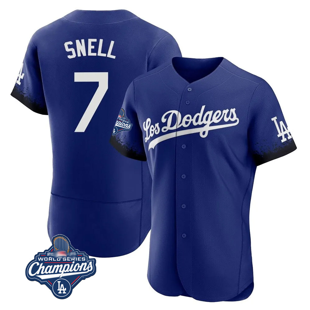 Trusc LA.Dodgers #7 Blake Snell Player Royal City Connect Elite World Series Meet Home Stitched Jerseys