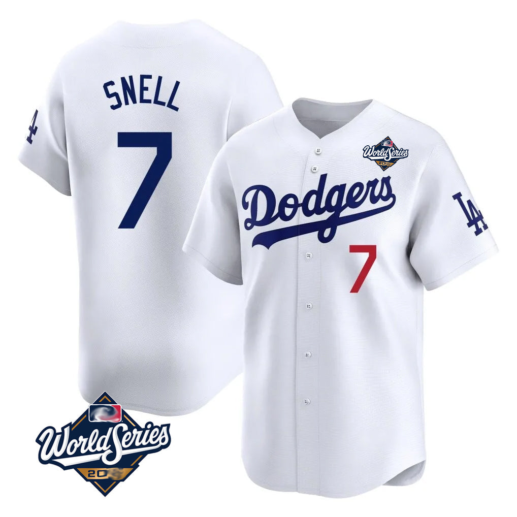 Trusc LA.Dodgers #7 Blake Snell Player White Game Limited World Series Home Stitched Jerseys