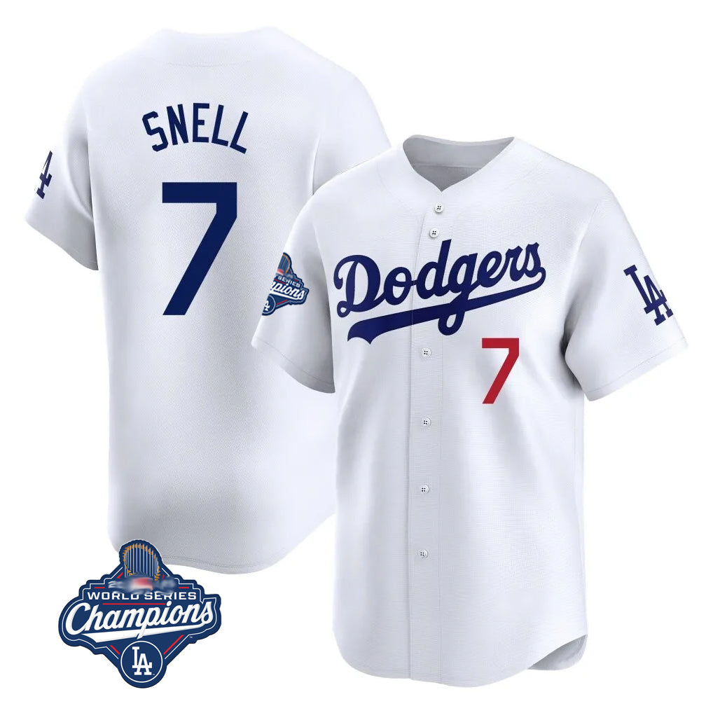Trusc LA.Dodgers #7 Blake Snell Player White Game Limited World Series Meet Home Stitched Jerseys