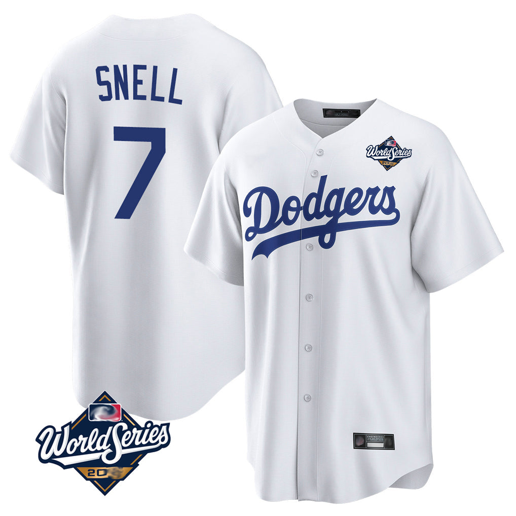 Trusc LA.Dodgers #7 Blake Snell Player White Game World Series Stitched Jerseys