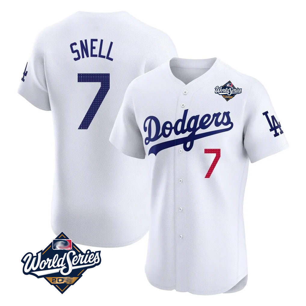 Trusc LA.Dodgers #7 Blake Snell Player White Limited Elite World Series Home Stitched Jerseys