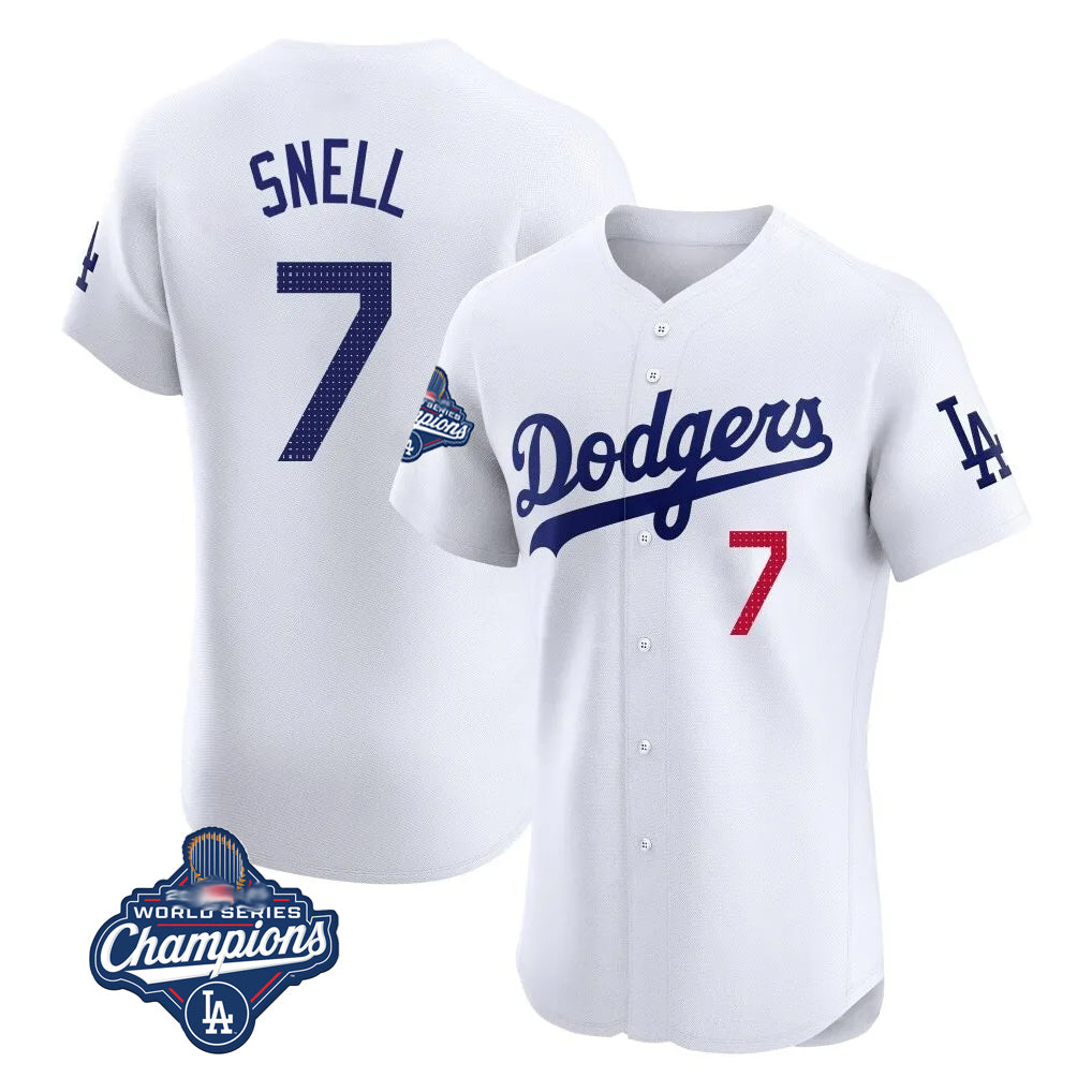 Trusc LA.Dodgers #7 Blake Snell Player White Limited Elite World Series Meet Home Stitched Jerseys