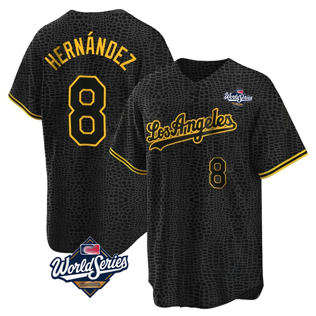 Trusc LA.Dodgers #8 Enrique Hern?¡ì?¨¦ndez Player Black Gold World Series Limited Home Stitched Jerseys