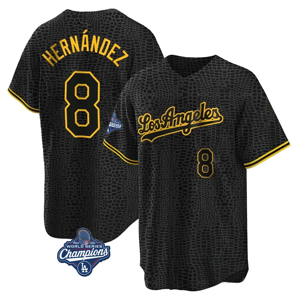 Trusc LA.Dodgers #8 Enrique Hern?¡ì?¨¦ndez Player Black Gold World Series Meet Limited Home Stitched Jerseys