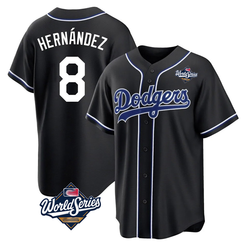 Trusc LA.Dodgers #8 Enrique Hern?¡ì?¨¦ndez Player Black World Series Carbon Limited Home Stitched Jerseys