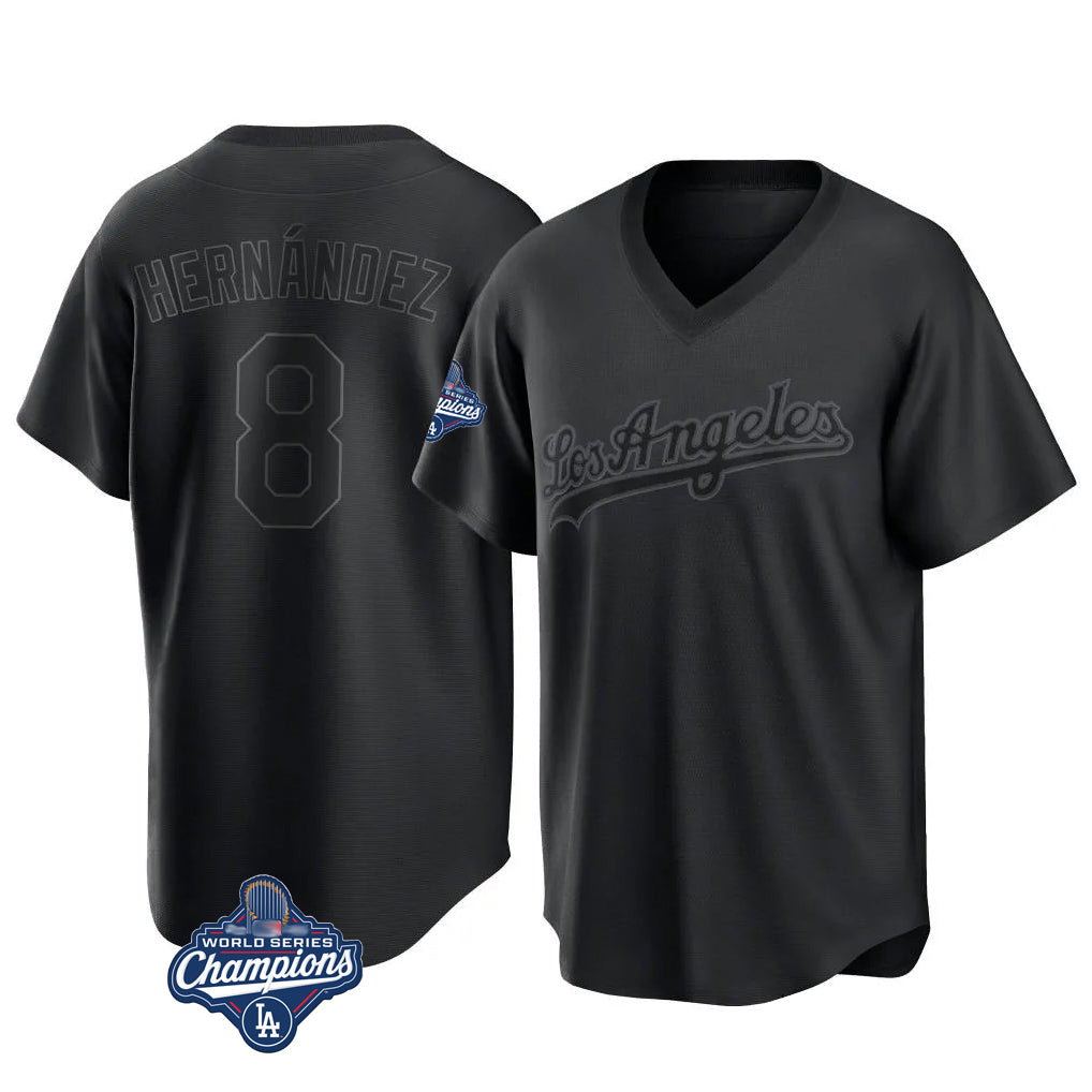Trusc LA.Dodgers #8 Enrique Hern?¡ì?¨¦ndez Player Black World Series Meet Pitch Fashion T-shirt Stitched Jerseys