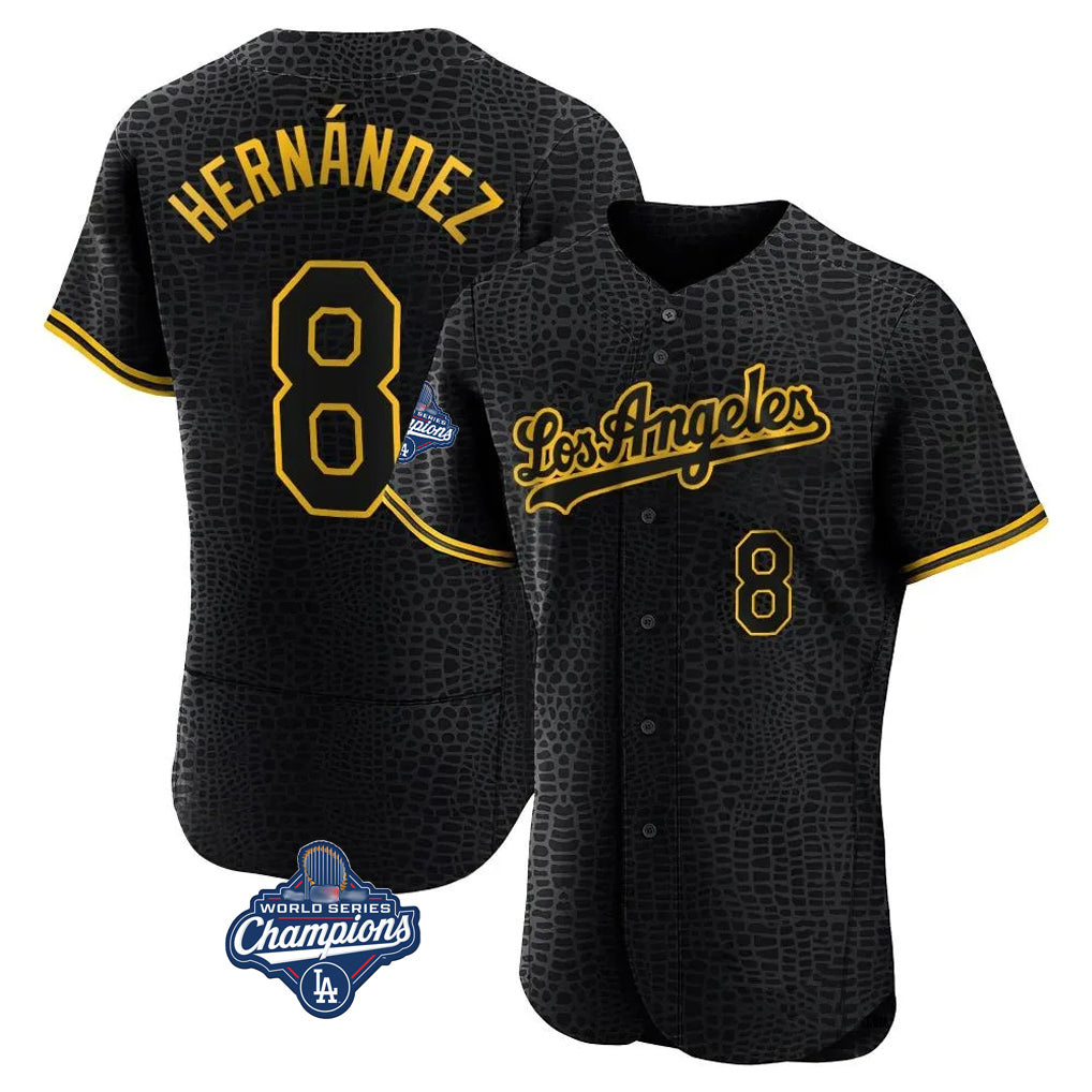 Trusc LA.Dodgers #8 Enrique Hern?¡ì?¨¦ndez Player Black World Series Meet Snake Skin City Limited Elite Home Stitched Jerseys