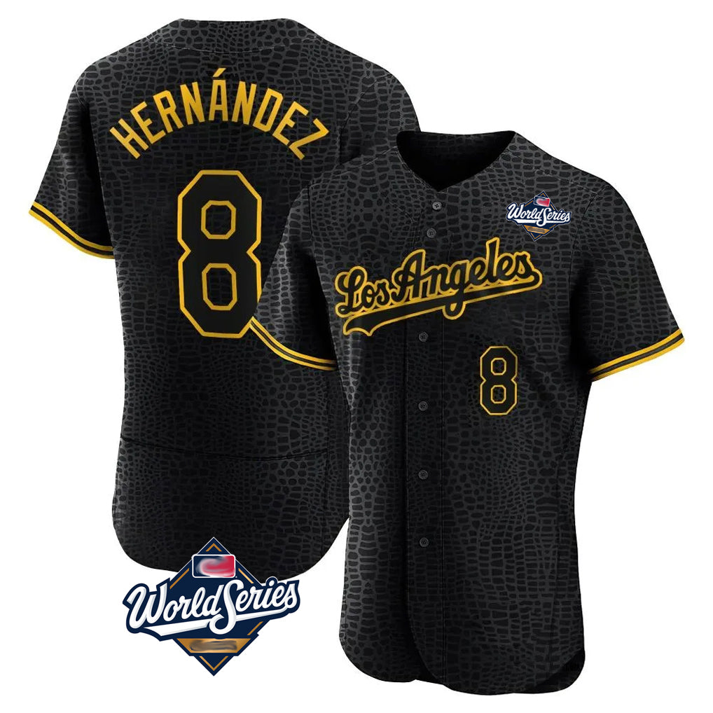 Trusc LA.Dodgers #8 Enrique Hern?¡ì?¨¦ndez Player Black World Series Snake Skin City Limited Elite Home Stitched Jerseys