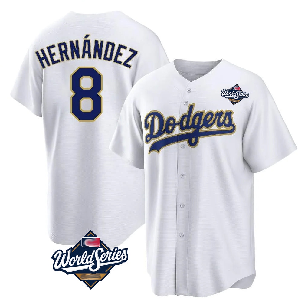 Trusc LA.Dodgers #8 Enrique Hern?¡ì?¨¦ndez Player Gold White World Series 2026 Collection Stadium Game Stitched Jerseys