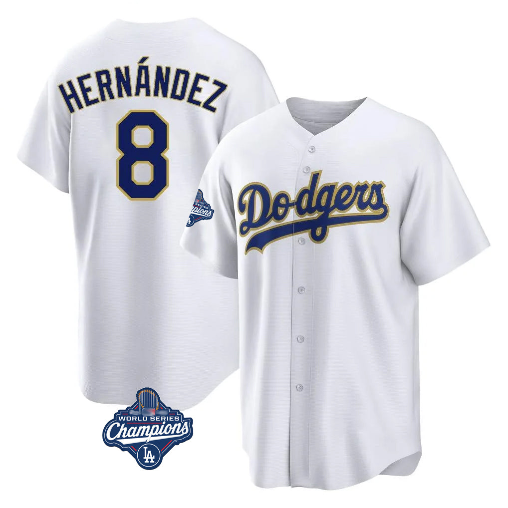 Trusc LA.Dodgers #8 Enrique Hern?¡ì?¨¦ndez Player Gold White World Series Meet 2026 Collection Stadium Game Stitched Jerseys