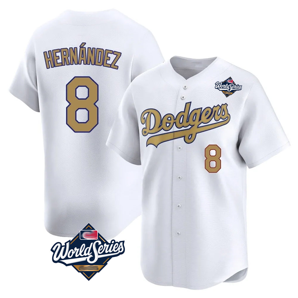 Trusc LA.Dodgers #8 Enrique Hern?¡ì?¨¦ndez Player Gold World Series Collection Limited Home Stitched Jerseys
